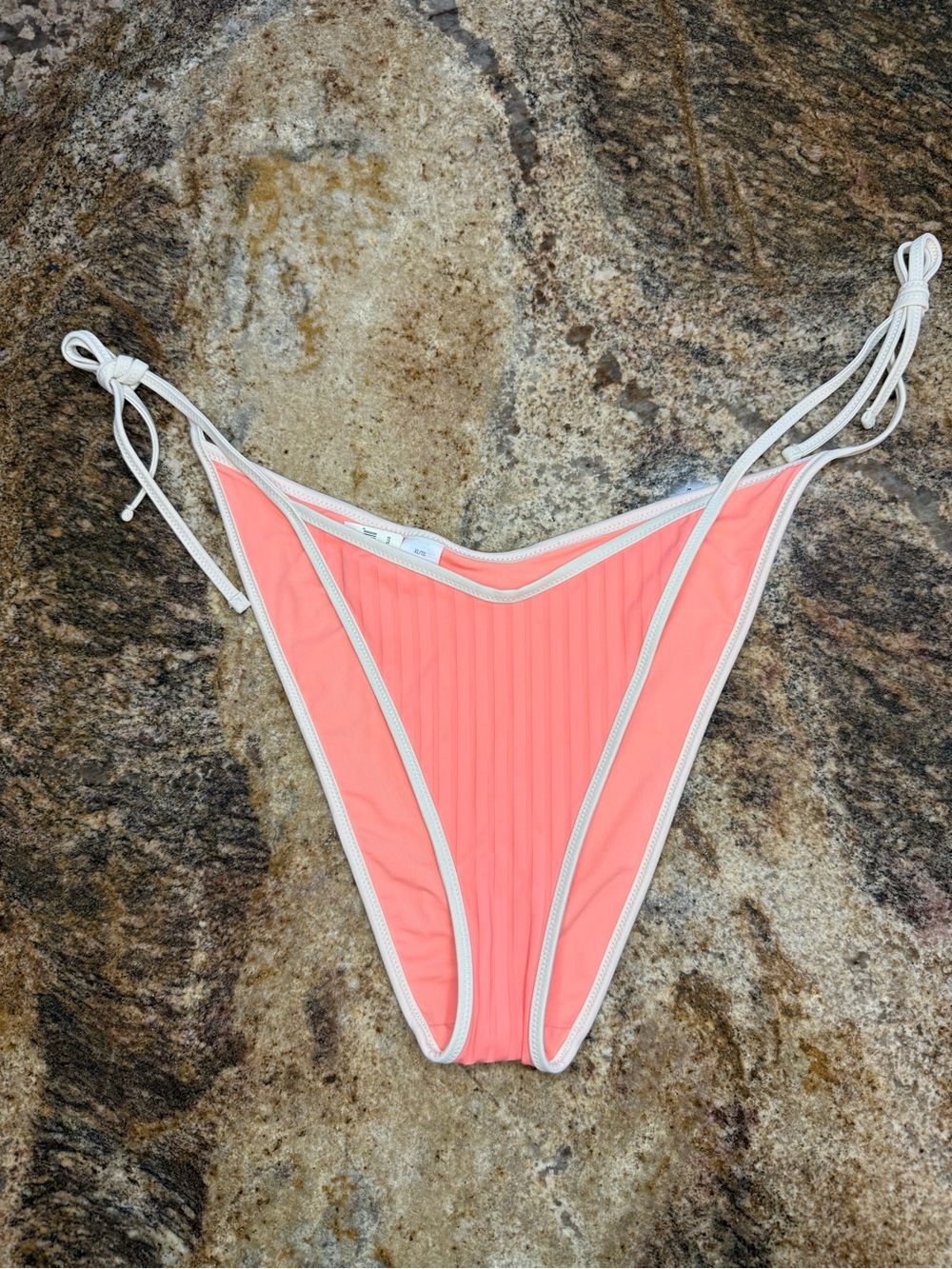 aerie Coral-Orange Ribbed Bikini Bottom with White Trim